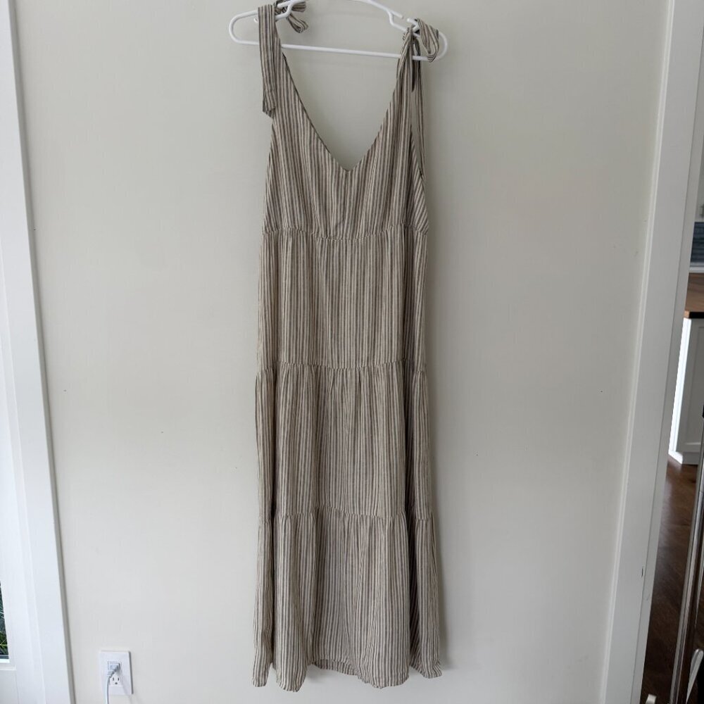 Sanctuary Move Your Body Olive Gray/Green Striped Linen Maxi Dress - Picture 2 of 7